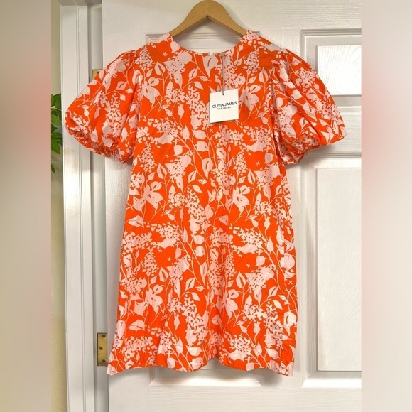 NWT OLIVIA JAMES THE LABEL Louisa mini Dress In Orange Floral cottagecore XS - Picture 2 of 11